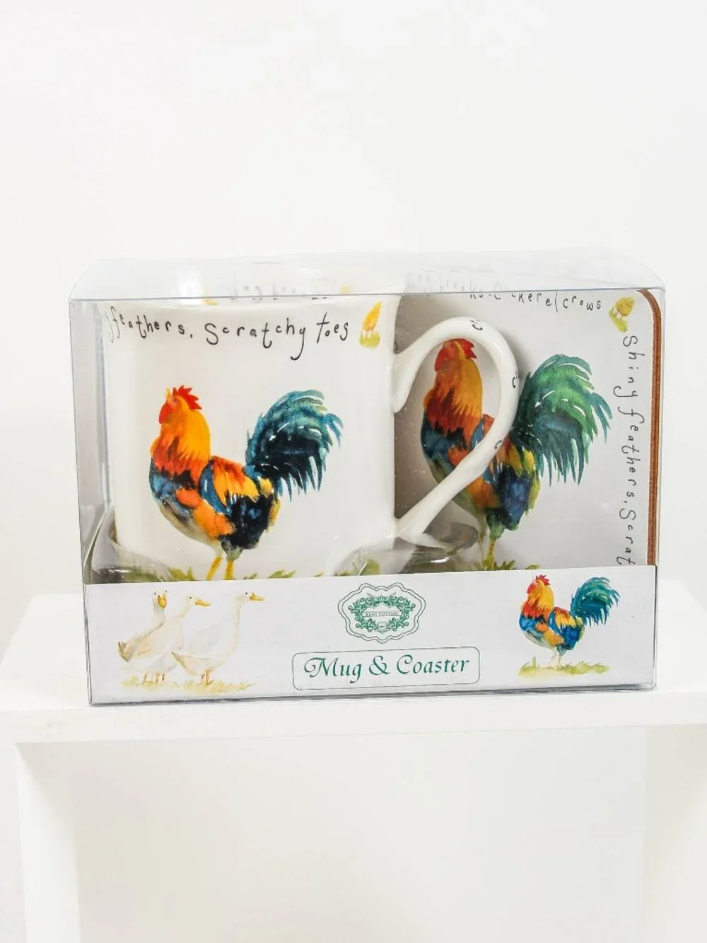 Kent Pottery Rooster Chicken Mug & Coaster Set NIB Farmhouse Cottagecore